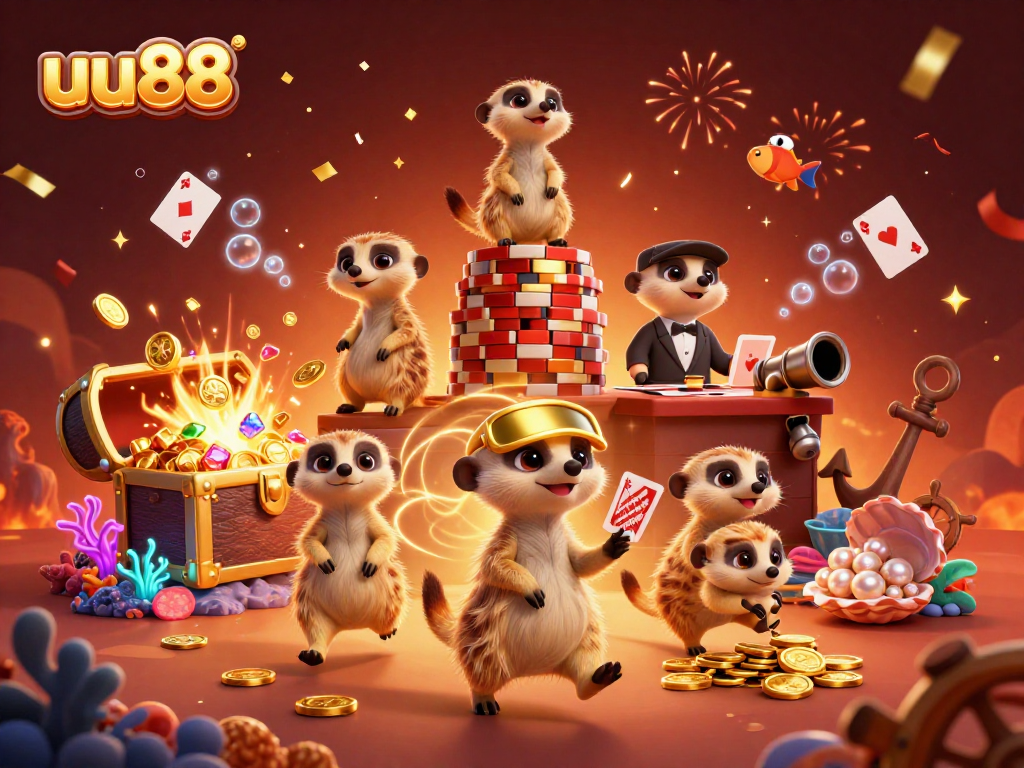 Experience thrilling gameplay at uu88 with lively meerkat dealers in a vibrant casino atmosphere.