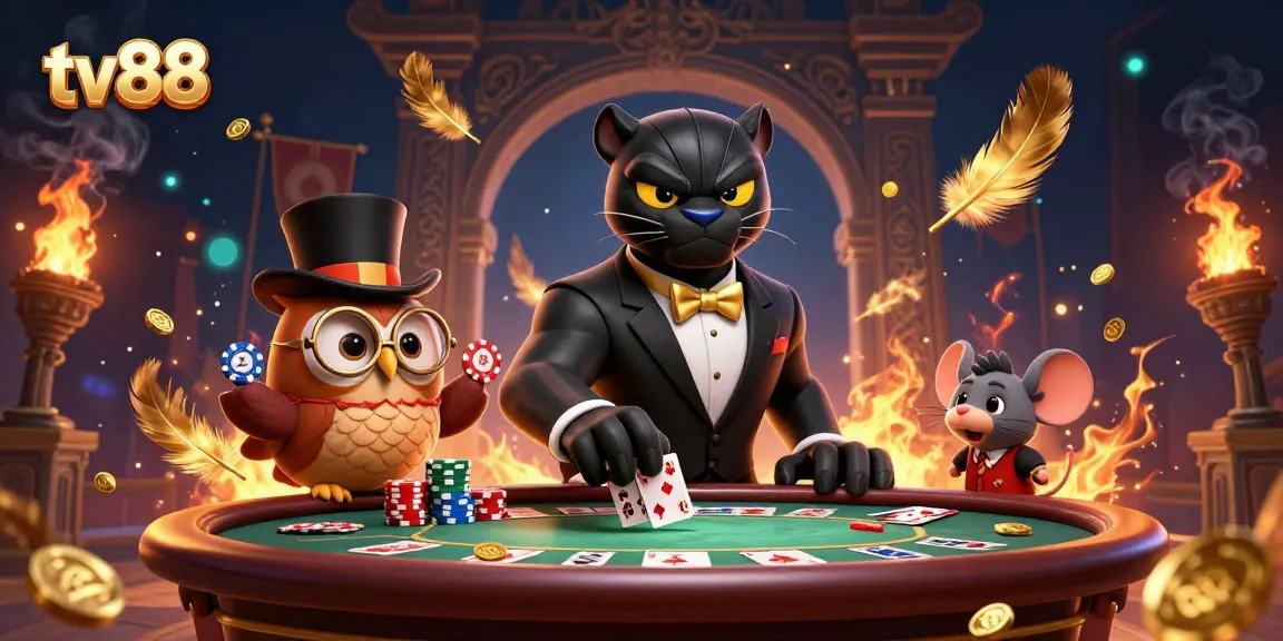 Join the action at tv88 where the stylish black panther deals cards at a vibrant poker table.