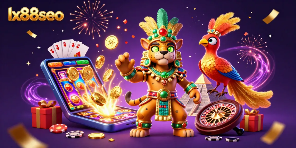 Spin and win at lx88seo with the thrilling Mayan jaguar priest and quetzal bird enjoying a colorful slot game!