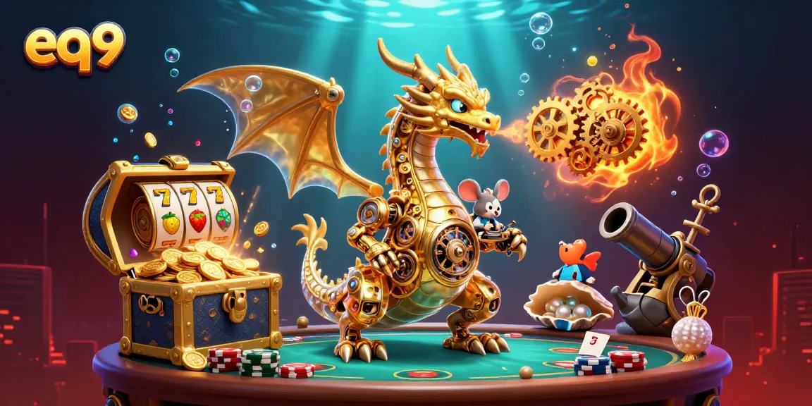 Experience thrilling gameplay at eq9 with a whimsical dragon and treasure-filled underwater scene.