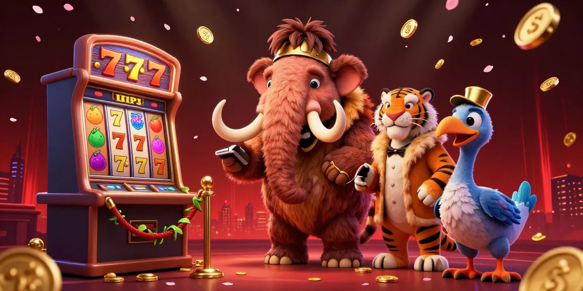 Cổng game Sunwin showcases a vibrant 3D casino scene featuring a woolly mammoth bouncer, a saber-tooth tiger guest, and a dodo bird doorman.