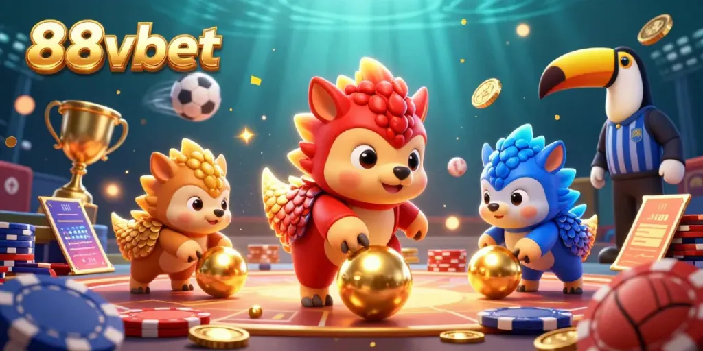 Experience thrilling games with 88vbet featuring competitive pangolins in a vibrant casino-themed environment.