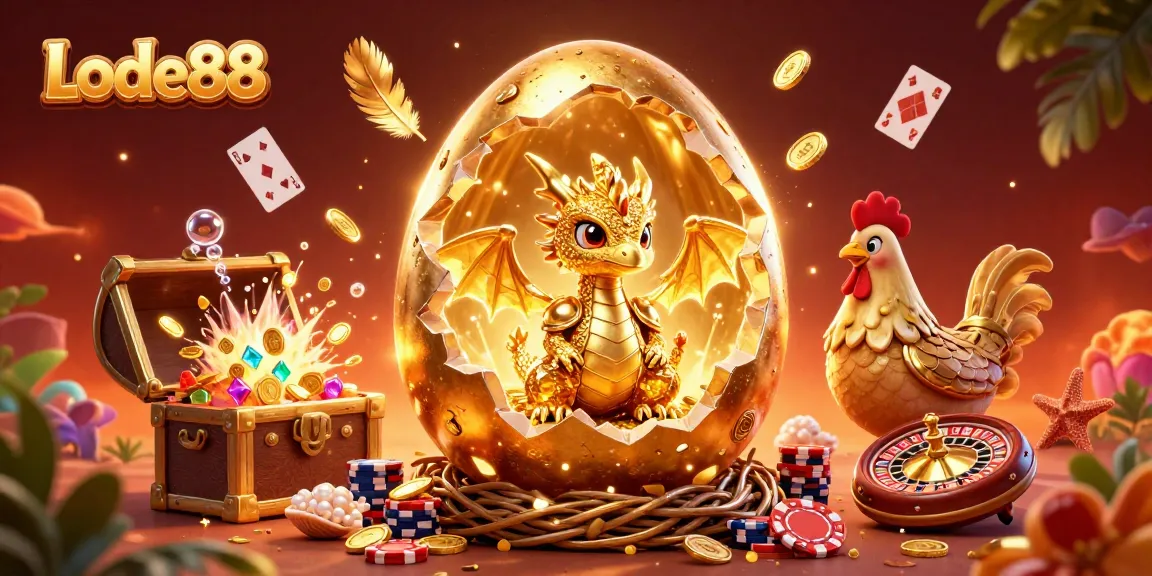 Lode88 showcases a dazzling scene of a golden dragon and casino elements in a vibrant underwater treasure motif.