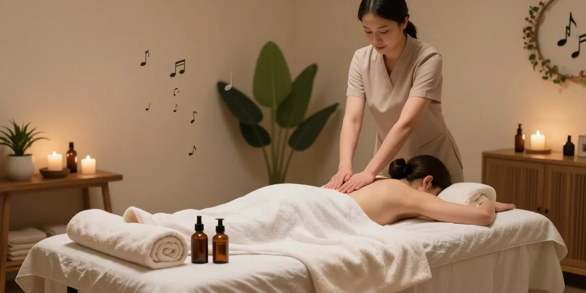 마사지와 아로마 오일이 있는 편안한 스파 환경