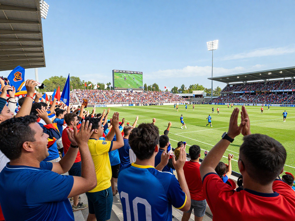 Fans enjoying a live football match on Koora live, surrounded by cheers and excitement.