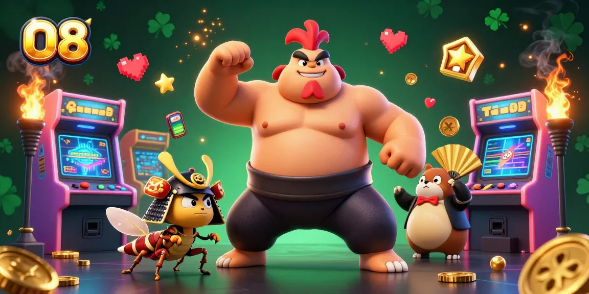 Experience exciting gameplay with O8's vibrant casino illustrations featuring dynamic characters and lively elements.