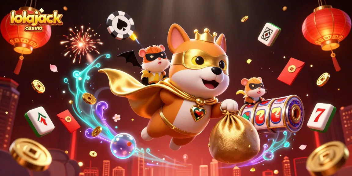 Experience thrilling gameplay at lolajack casino with a vibrant 3D illustration of a heroic dog and whimsical elements.