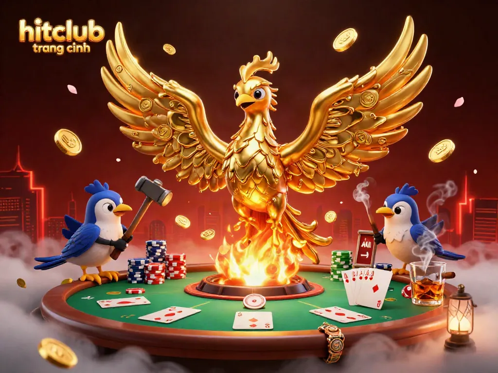 Experience the thrill of gaming at hitclub trang chính with vibrant casinos, golden phoenix, and poker elements.