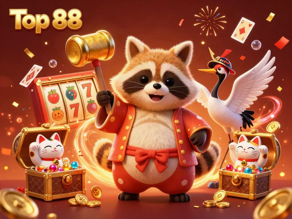 Engage in gaming excitement with Top 88, featuring cheerful characters and vibrant casino elements!