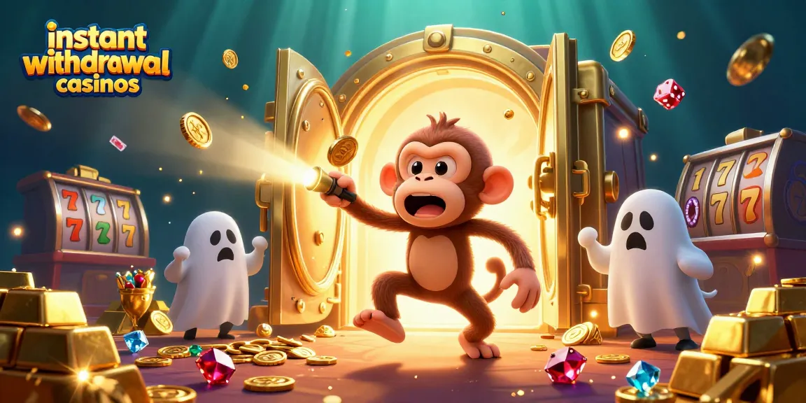 Experience instant withdrawal casinos as a monkey juggles gold while a curious puppy tracks it