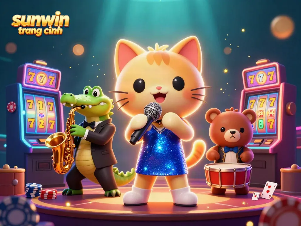 Engage with the vibrant atmosphere of sunwin trang chính featuring lively casino characters in a colorful gaming scene.