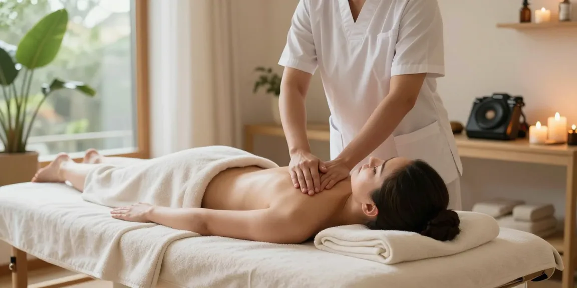 마사지 치료 중인 스웨디시 마사지 장면과 편안한 스파 환경