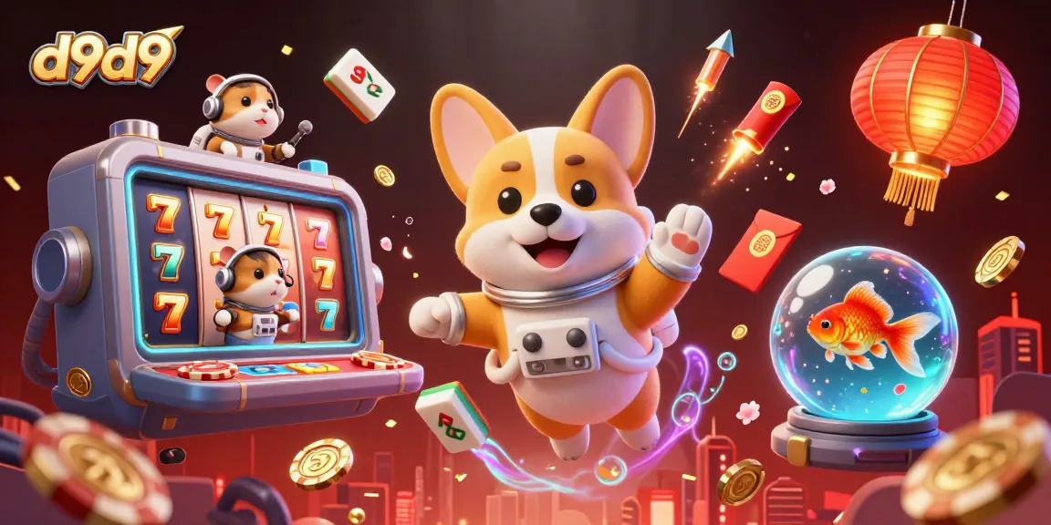 Magandang d9d9 na karanasan sa slot games habang ang astronaute corgi ay naglalaro sa isang casino sa kalawakan.