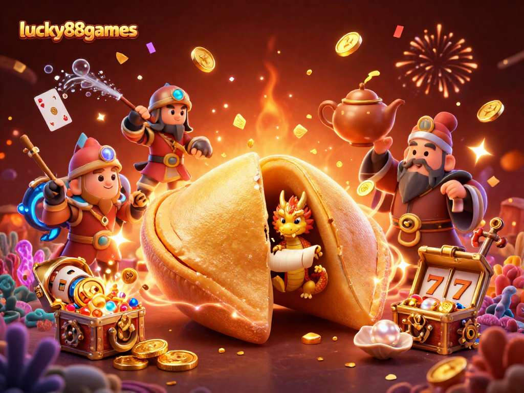Experience thrilling wins at lucky88games with a vibrant scene featuring cartoon elements and dynamic casino games.