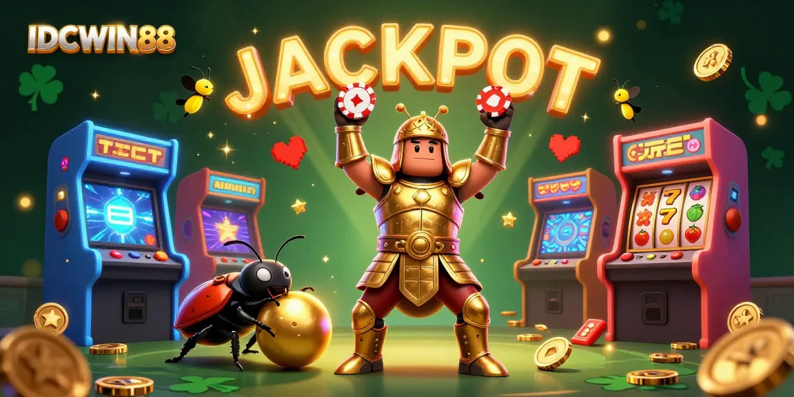 Spin the reels with IDCWIN88 and engage in thrilling jackpot adventures amidst colorful 3D casino elements.