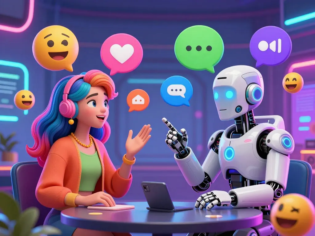 Interactive porn chat ai characters engaging in lively conversation in a vibrant digital chatroom setting.