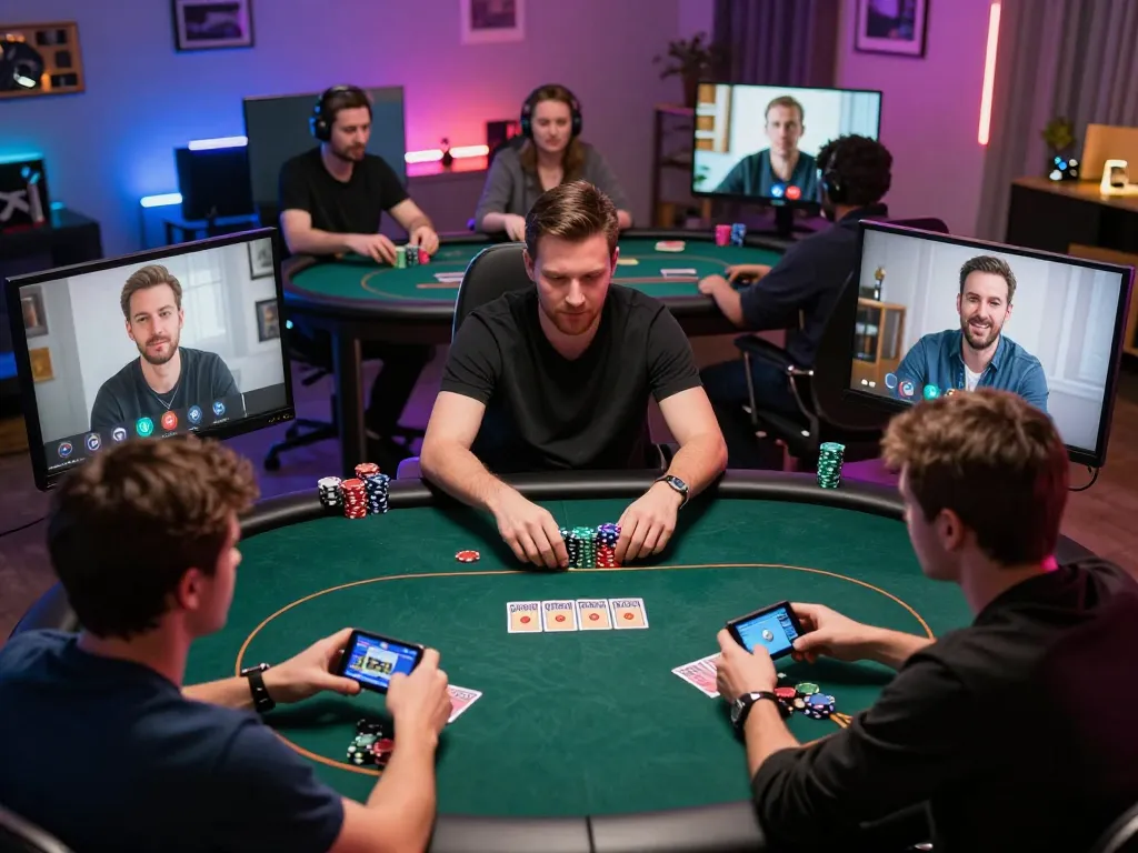 Competitive players strategizing during an exciting online poker game at 8day, showcasing digital gameplay.