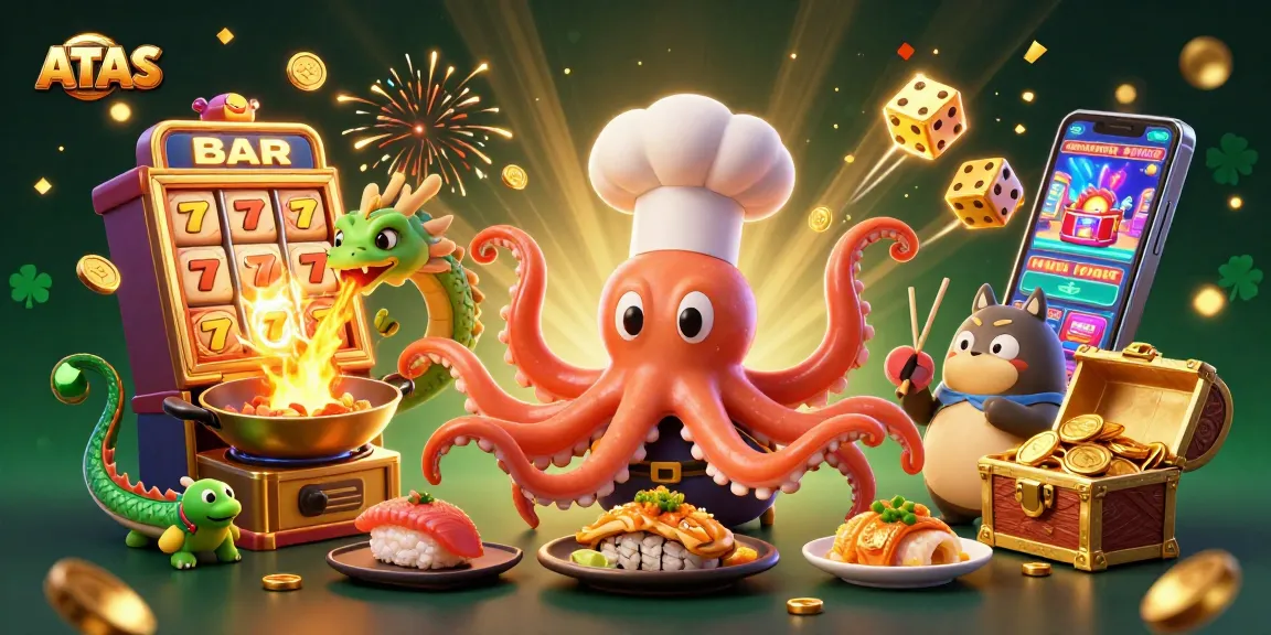 Experience thrilling wins at ATAS casino with a vibrant 3D illustration of exciting game action.