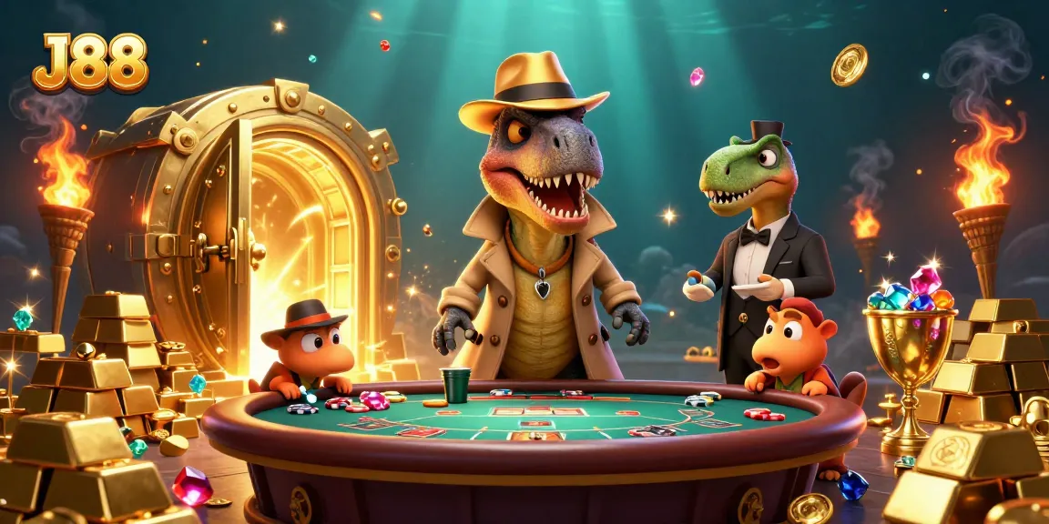 Experience thrilling gaming at J88 with a velociraptor card counter and treasures galore.