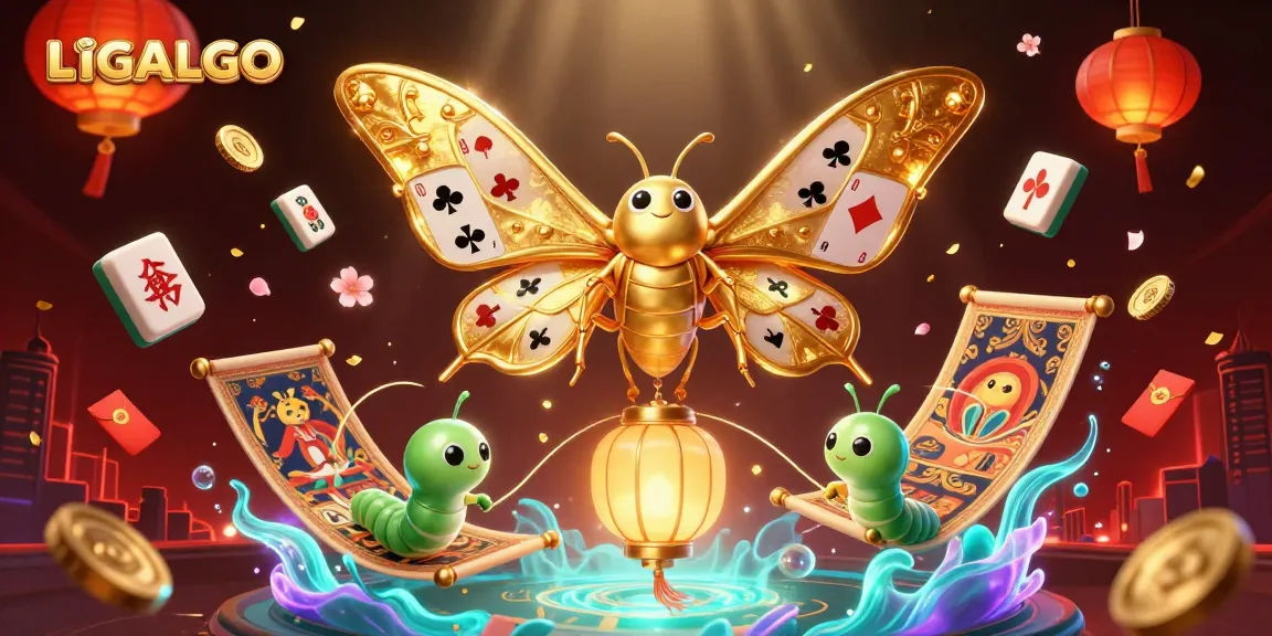 LIGALGO offers exciting gaming interactions with vibrant illustrations of casino-themed moth and lantern.