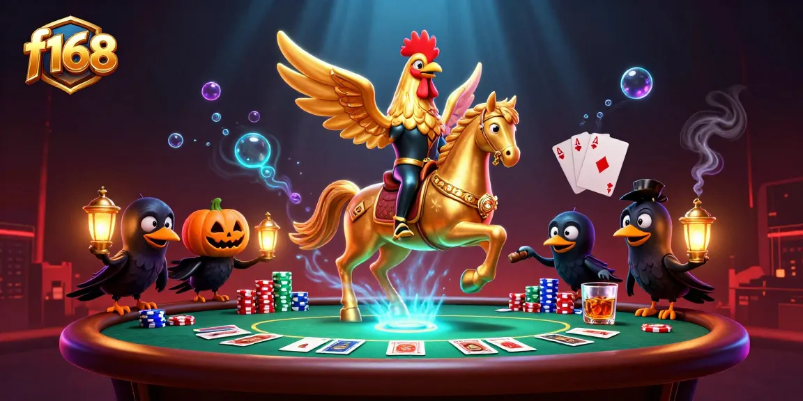 Experience the thrill of f168 casino as the golden rooster rides through an electrifying gaming scene.