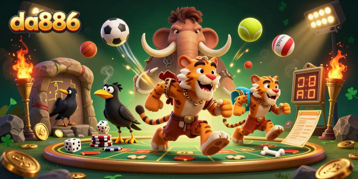 Experience dynamic gaming at da886 with a vibrant prehistoric casino scene filled with excitement.