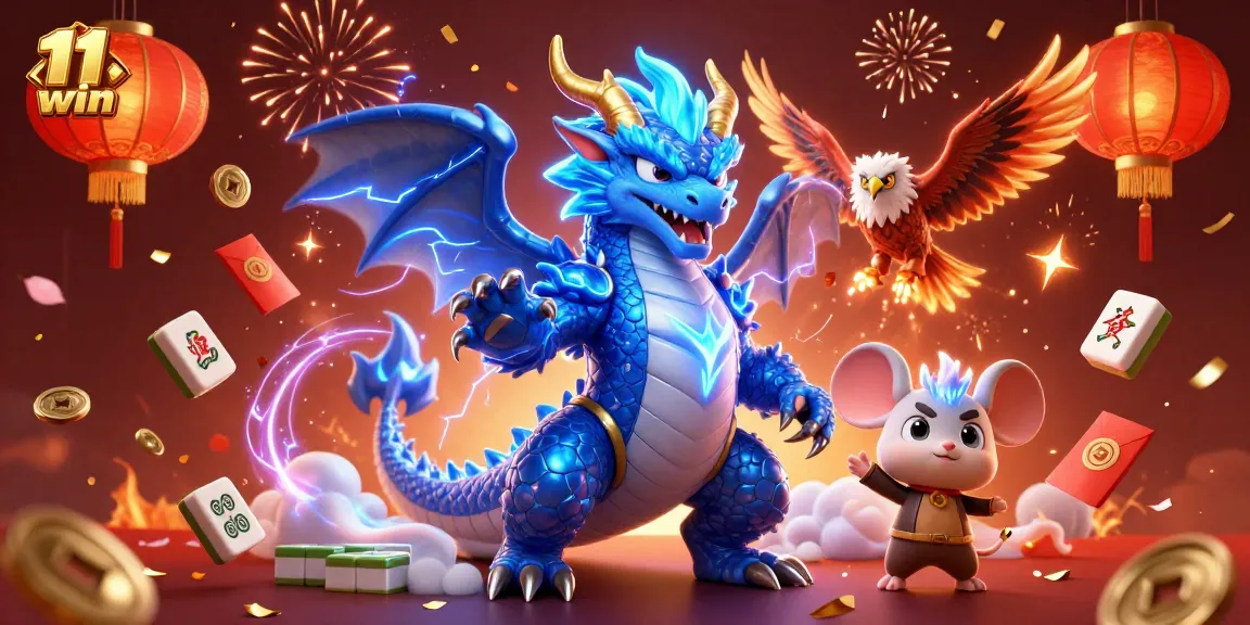 Join the action at 11 win with a dynamic 3D casino scene featuring vibrant game elements and characters.