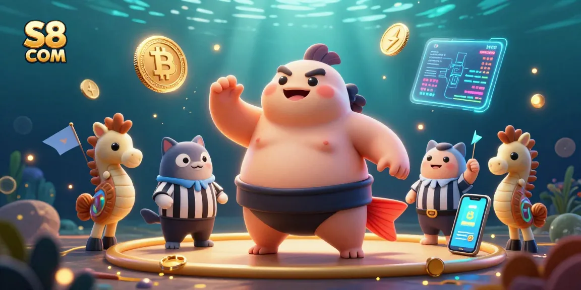 S8 COM showcases a vibrant underwater casino scene with animated sea creatures engaging in gambling.