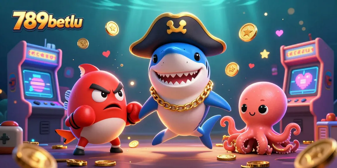 Bet on exciting games with 789betlu featuring a pirate, pufferfish, and octopus surrounded by coins.