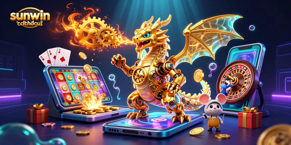 Engage with sunwin chính thức through a vibrant casino scene featuring a dynamic biomechanical dragon and thrilling game elements.