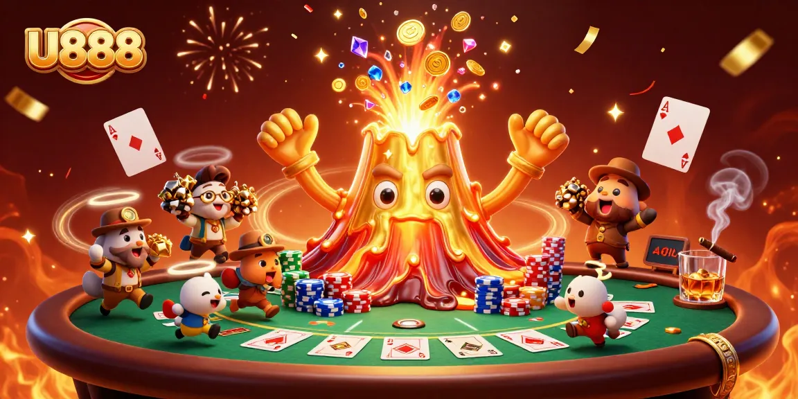 Experience the thrilling U888 adventure with a triumphant volcano and treasure-filled explorers.