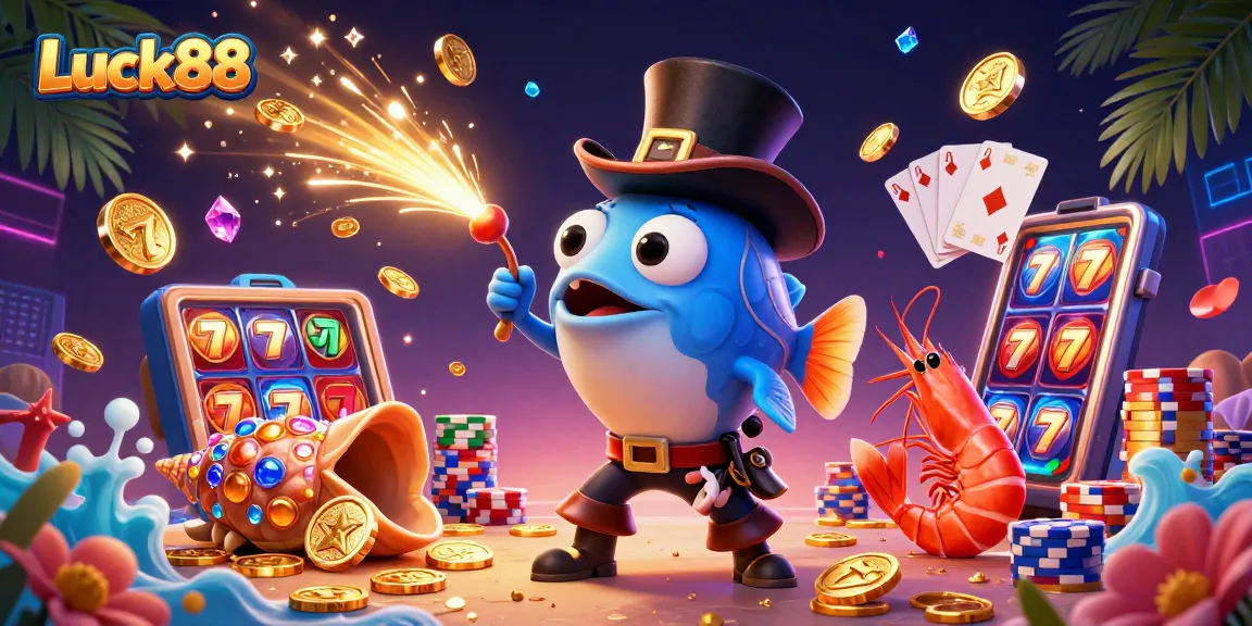 Spin the reels in Luck88, where golden coins cascade around an anglerfish and pirate shrimp!