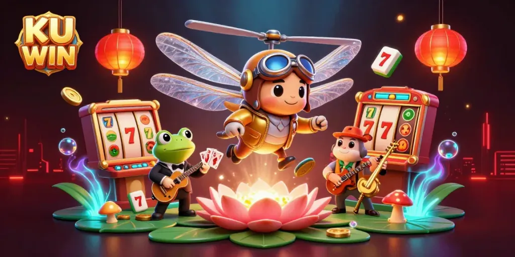Join the thrill at KU WIN with dynamic characters and vibrant casino elements.