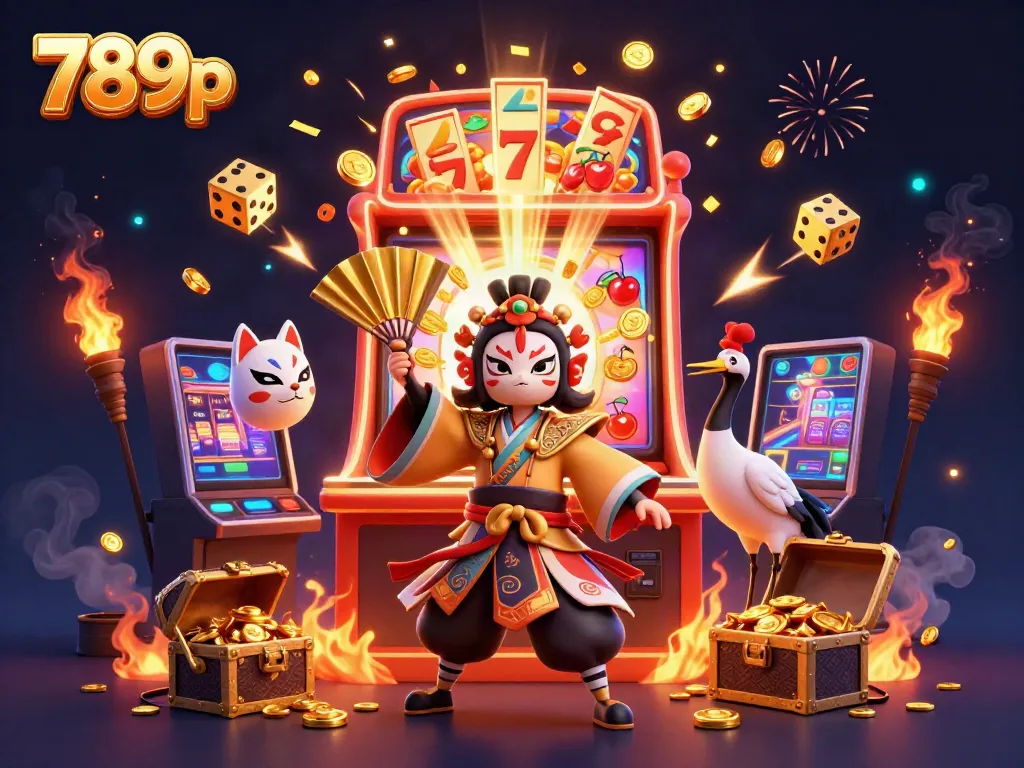 Engage with 789p's vibrant casino world featuring a kabuki warrior and thrilling slot action.
