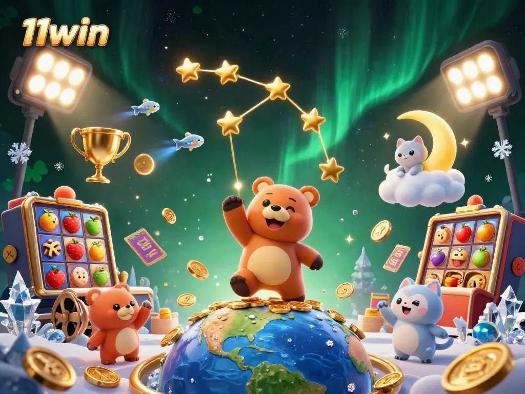 Scoop up coins with 11win's exciting casino elements in a vibrant, animated digital scene.