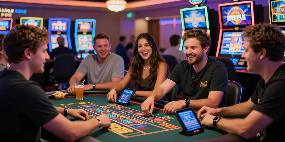 Scena emozionante in un casino non AAMS, con giocatori diversi impegnati con dealer dal vivo e giochi virtuali.