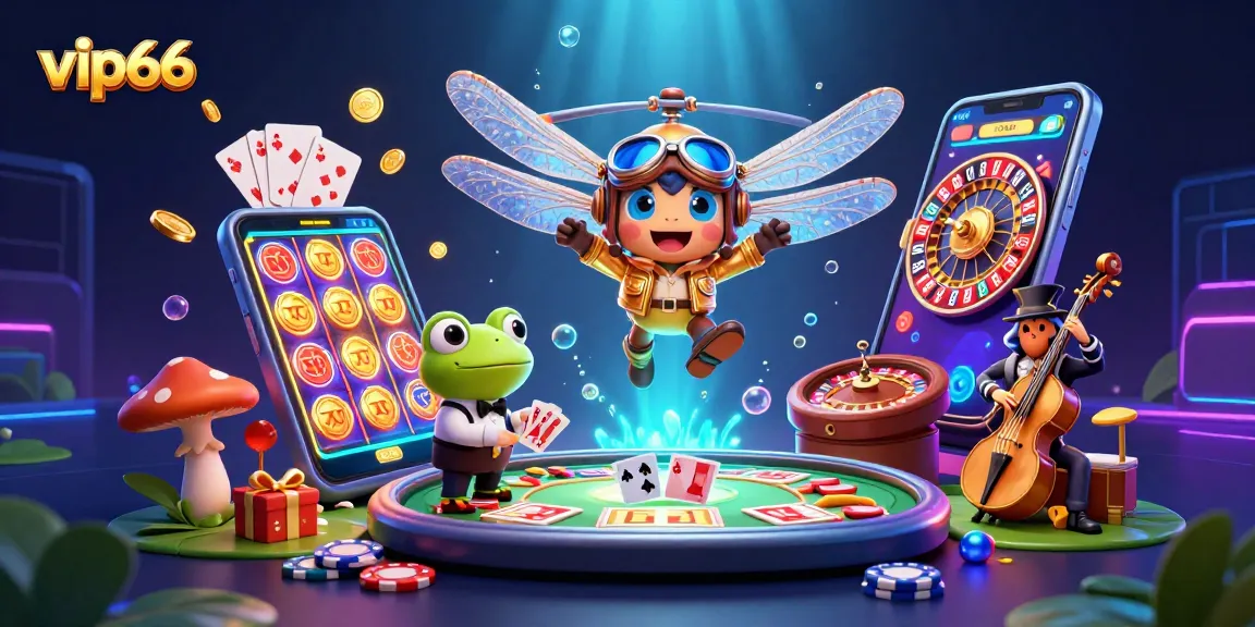 Engage with vip66's exciting gameplay illustrated with vibrant casino elements and characters.