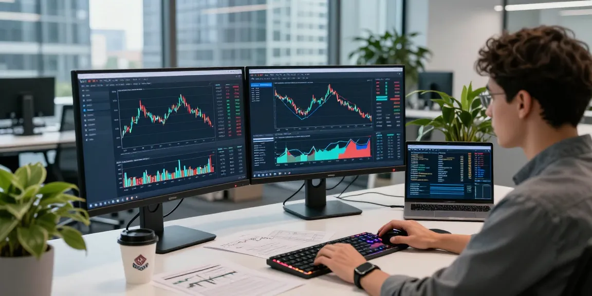 Developer utilizing the DAX index quote API for real-time market data analysis in a modern office.
