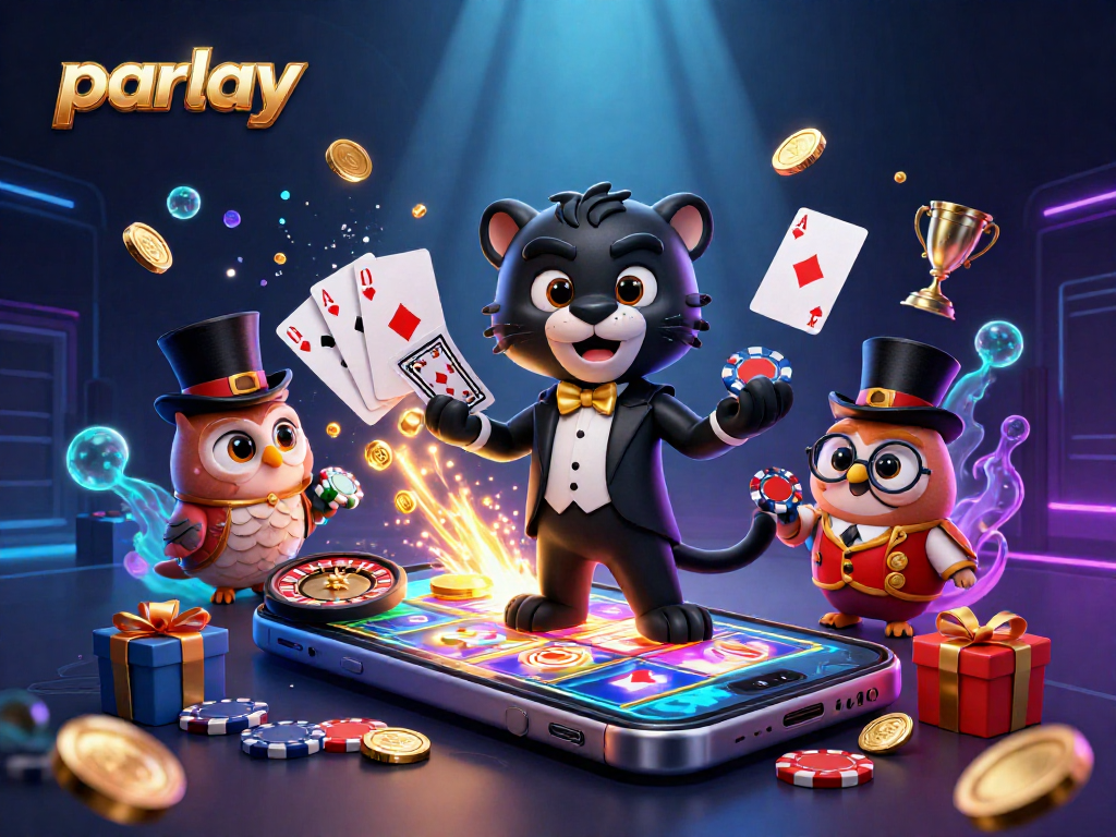 Engage with parlay betting strategies in a vibrant casino scene featuring playful characters and captivating game elements.