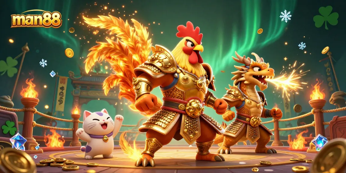 Engage with man88's thrilling fighting spirit in this vibrant casino-themed illustration.