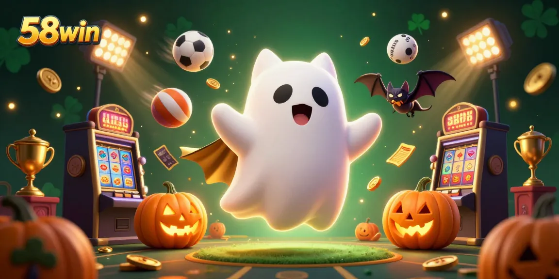 Spin reels and bet big at 58win, where a ghost cat and bat join in a thrilling casino adventure.
