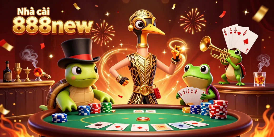 Join the fun at Nhà cái 888new with vibrant poker action featuring unique cartoon characters.