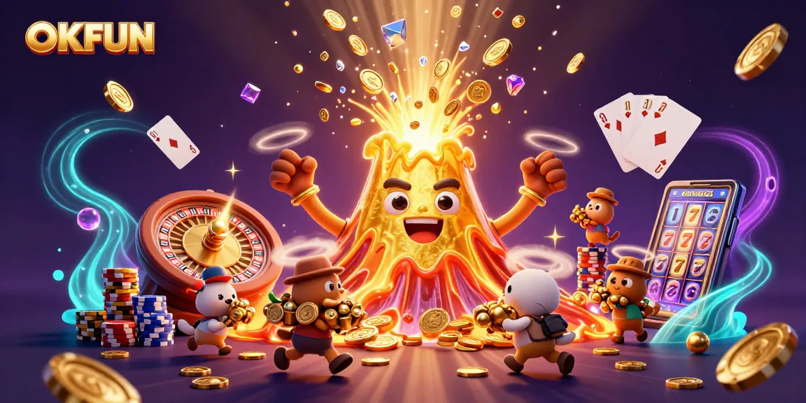 Engage with OKFUN's vibrant casino atmosphere filled with treasures and gaming excitement!