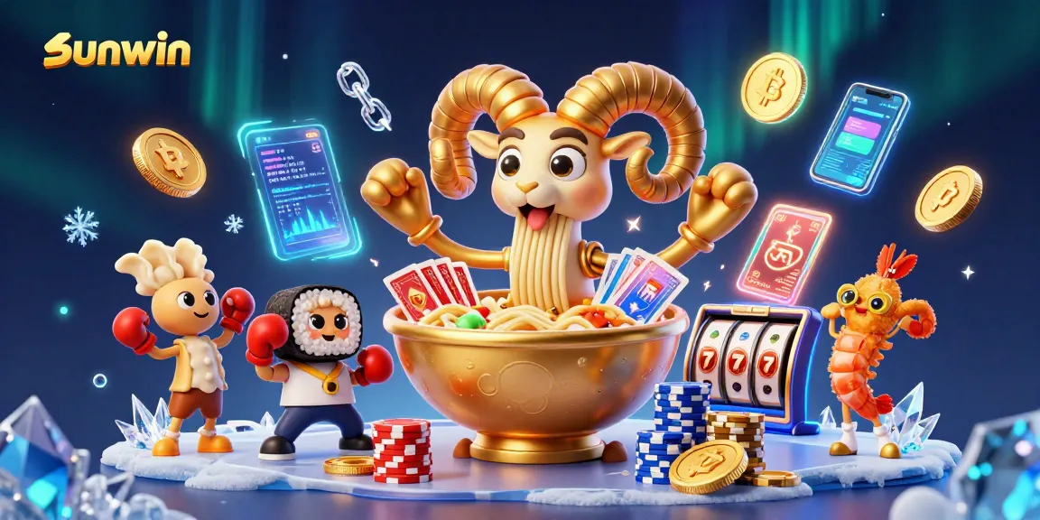 Engage with sunwin in this vibrant, detailed casino-themed 3D illustration featuring unique characters.