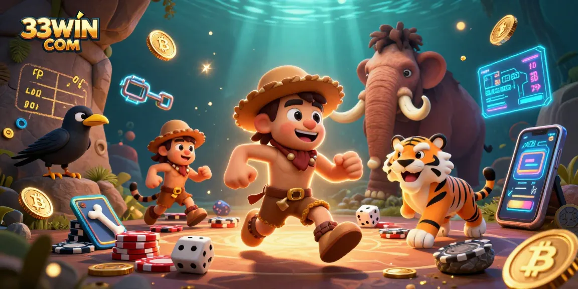Engage in thrilling gameplay at 33WIN COM with prehistoric creatures in a vibrant casino