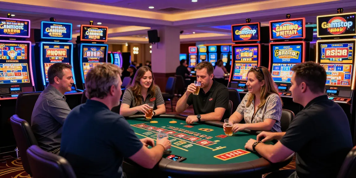 Exciting scene of players at casinos not on gamstop enjoying various games, vibrant atmosphere with engaging activities.