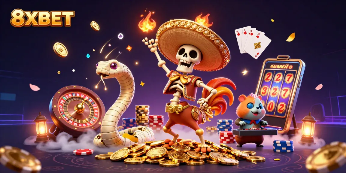 Challenge the 8XBET odds while enjoying an immersive casino experience with vibrant characters.